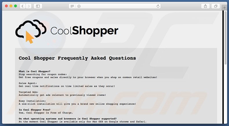 CoolShopper website's FAQ