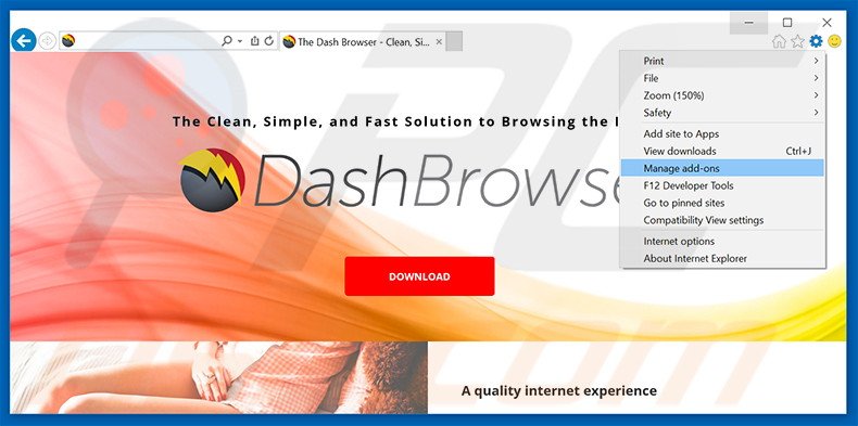 Removing Dash Browser ads from Internet Explorer step 1