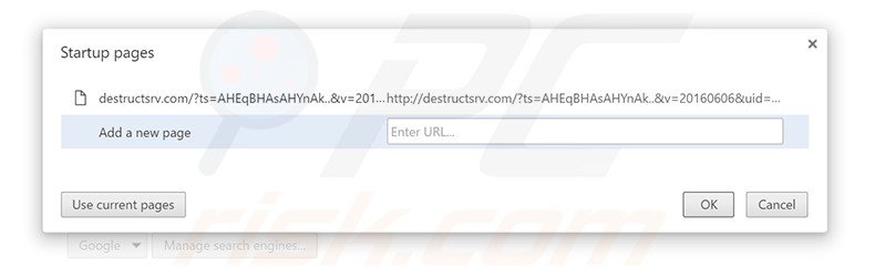 Removing destructsrv.com from Google Chrome homepage