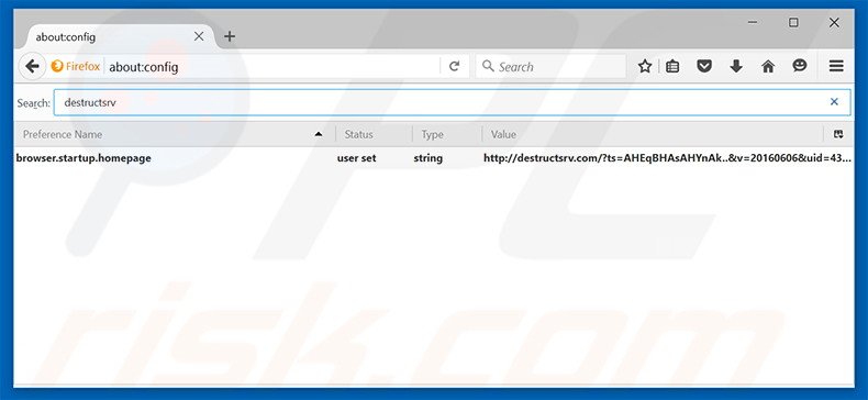Removing destructsrv.com from Mozilla Firefox default search engine