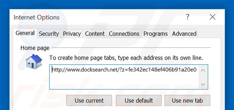 Removing docksearch.net from Internet Explorer homepage