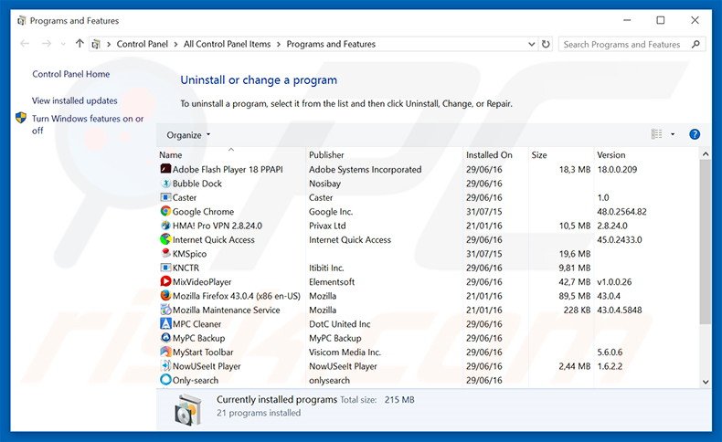 docksearch.net browser hijacker uninstall via Control Panel