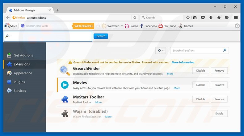 Removing search.easymoviesaccess.com related Mozilla Firefox extensions
