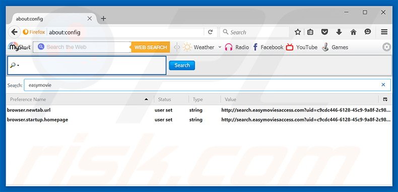 Removing search.easymoviesaccess.com from Mozilla Firefox default search engine