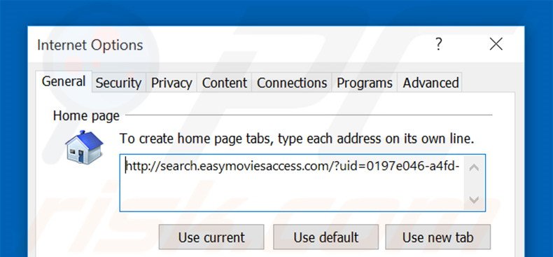 Removing search.easymoviesaccess.com from Internet Explorer homepage