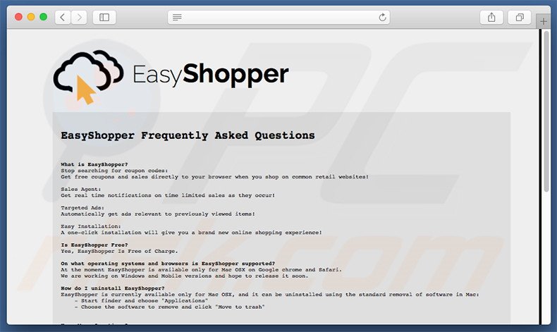 EasyShopper adware FAQ