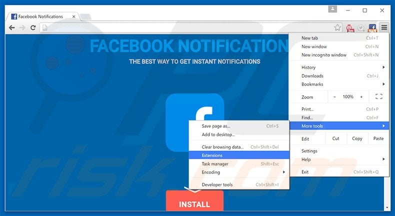 Removing Facebook Notifications  ads from Google Chrome step 1