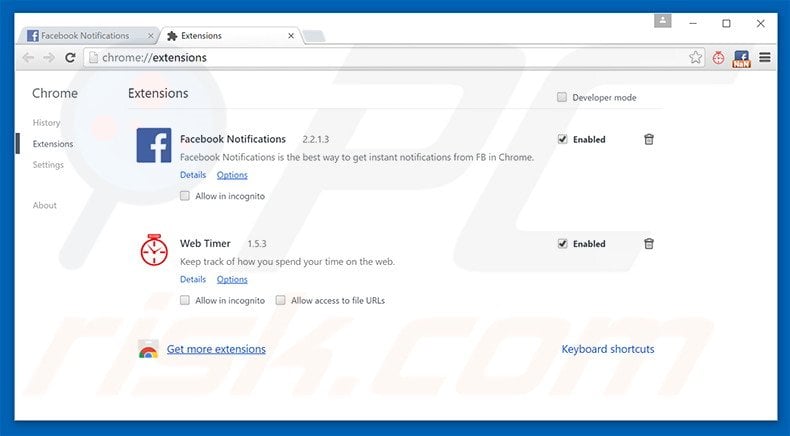 Removing Facebook Notifications ads from Google Chrome step 2