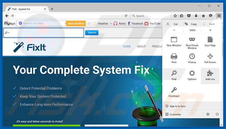 Removing FixIt ads from Mozilla Firefox step 1