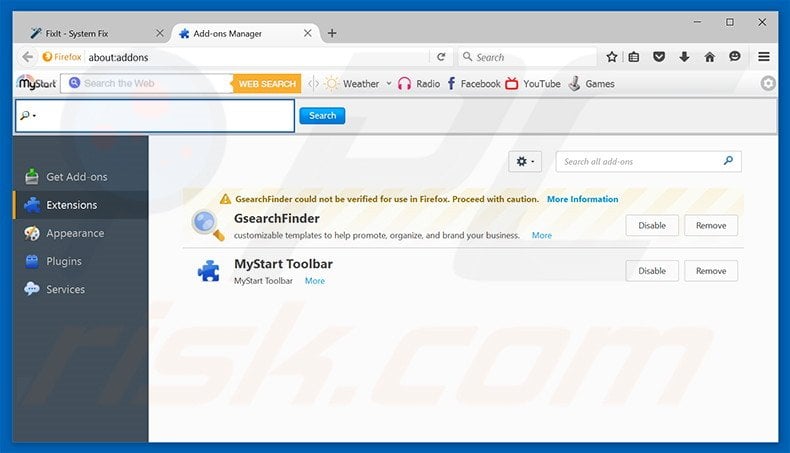 Removing FixIt ads from Mozilla Firefox step 2