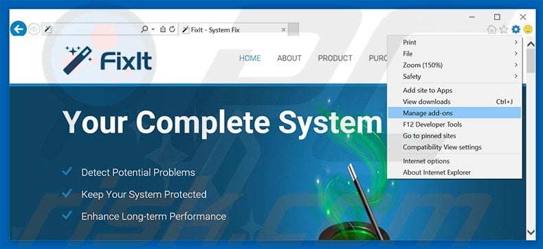 Removing FixIt ads from Internet Explorer step 1