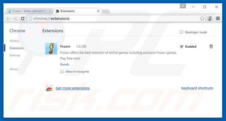 Removing Froovr ads from Google Chrome step 2