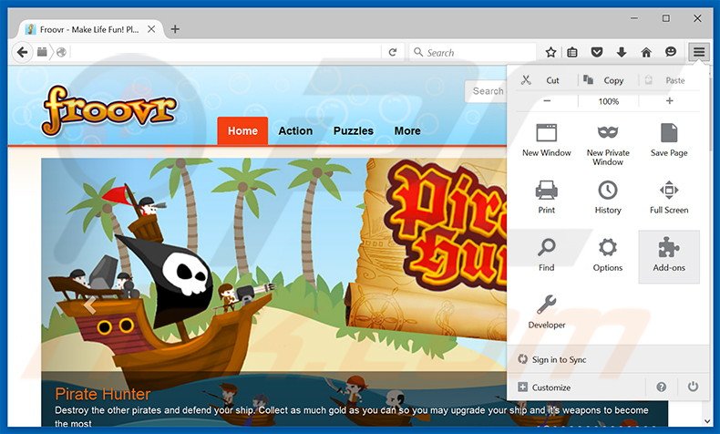 Removing Froovr ads from Mozilla Firefox step 1