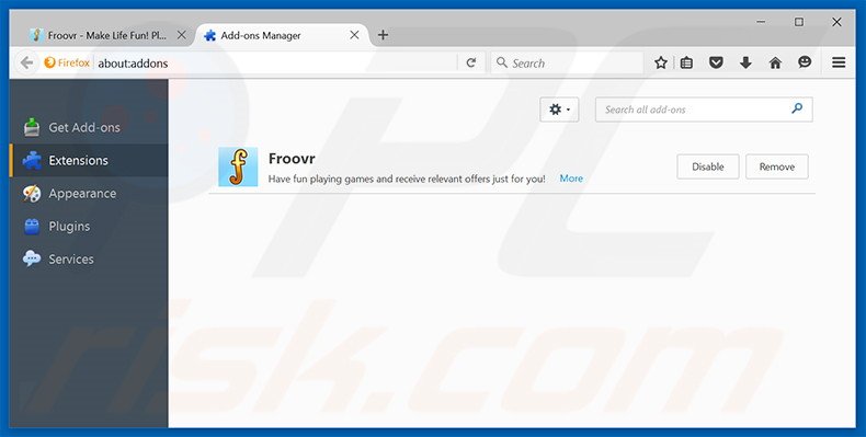 Removing Froovr ads from Mozilla Firefox step 2