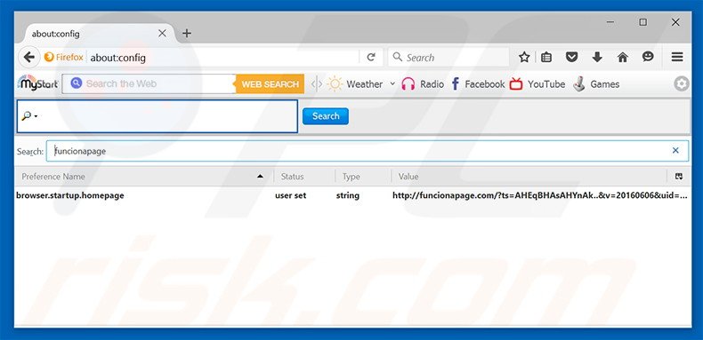 Removing funcionapage.com from Mozilla Firefox default search engine