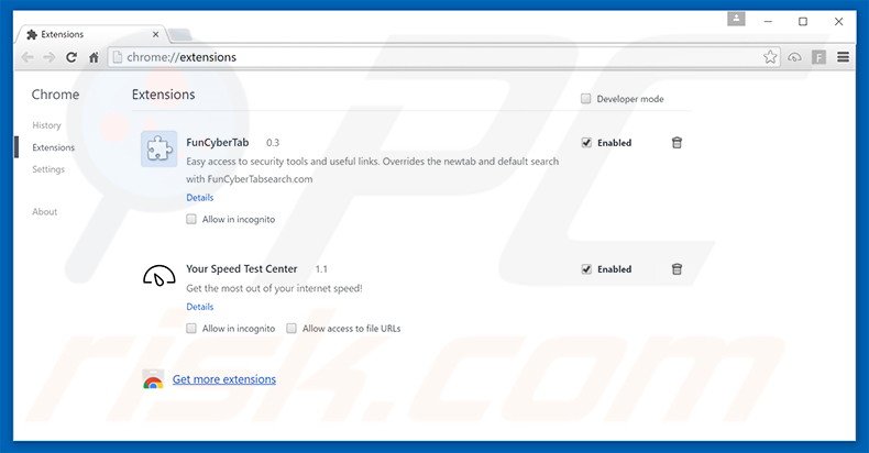 Removing search.funcybertabsearch.com related Google Chrome extensions
