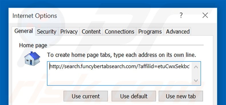 Removing search.funcybertabsearch.com from Internet Explorer homepage
