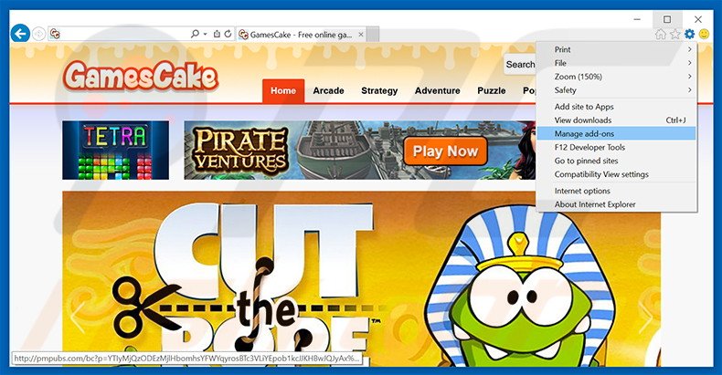 Removing GamesCake ads from Internet Explorer step 1