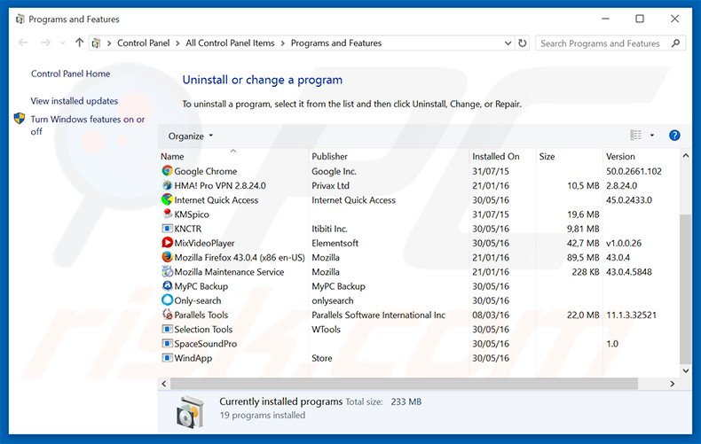 GamesCake adware uninstall via Control Panel