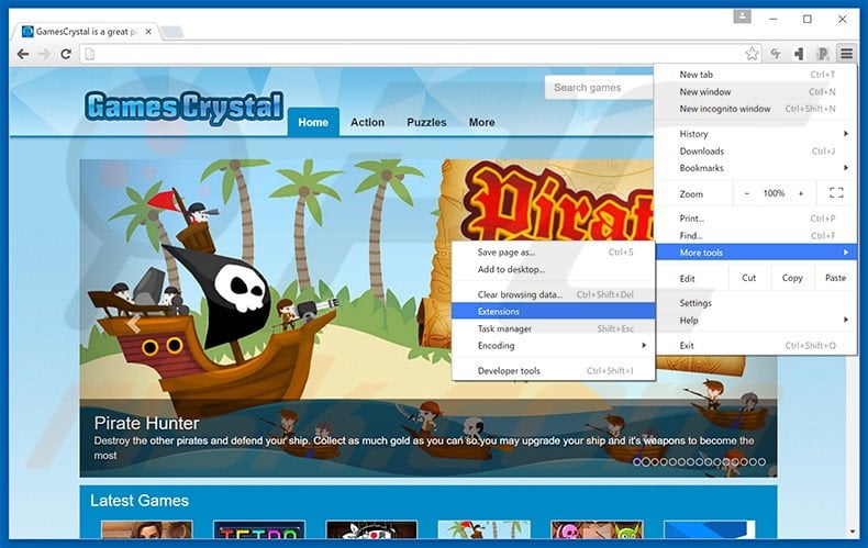 Removing GamesCrystal  ads from Google Chrome step 1