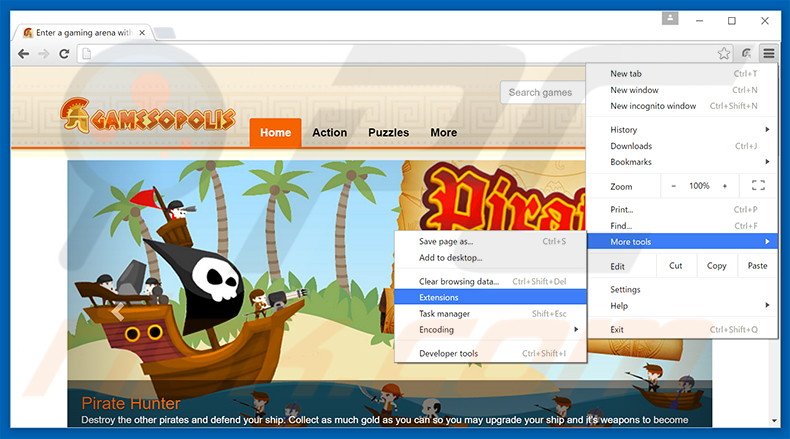 Removing Gamesopolis  ads from Google Chrome step 1