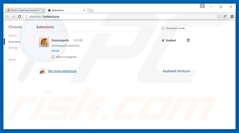 Removing Gamesopolis ads from Google Chrome step 2