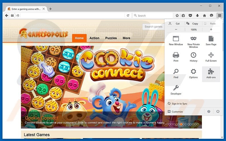 Removing Gamesopolis ads from Mozilla Firefox step 1