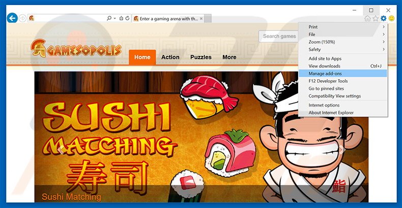 Removing Gamesopolis ads from Internet Explorer step 1