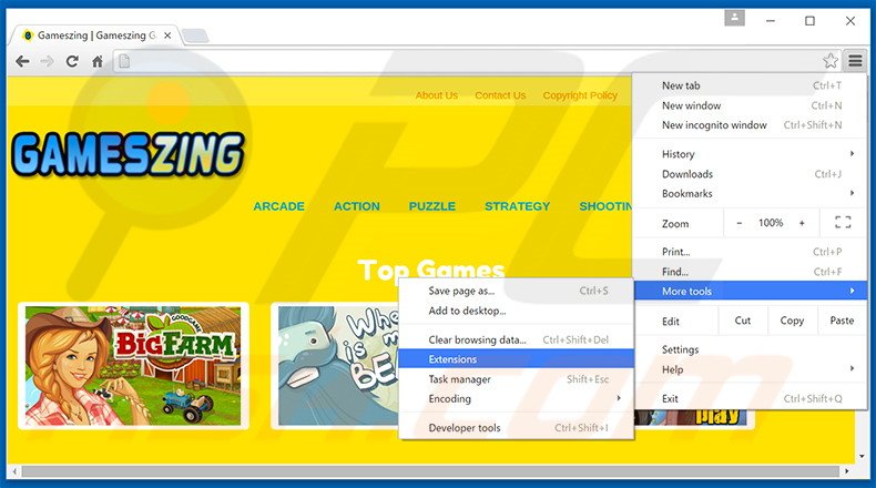 Removing GamesZing  ads from Google Chrome step 1