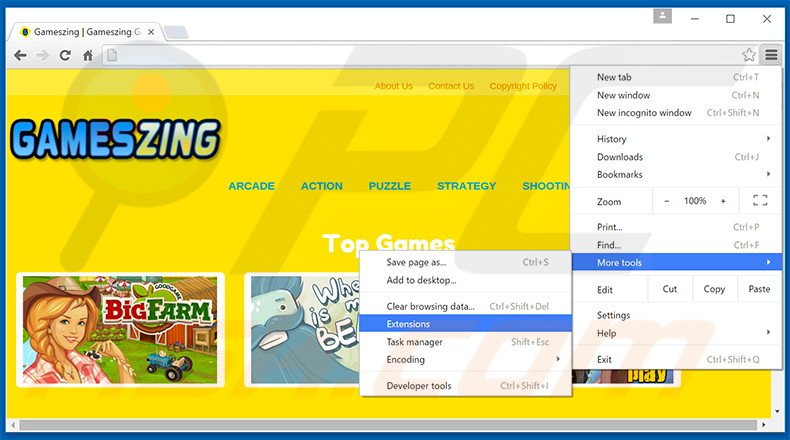 Removing GamesZing  ads from Google Chrome step 1