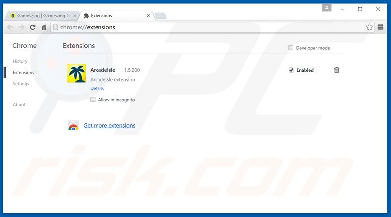 Removing GamesZing ads from Google Chrome step 2