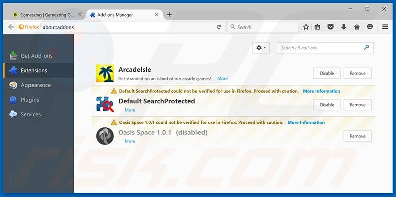 Removing GamesZing ads from Mozilla Firefox step 2