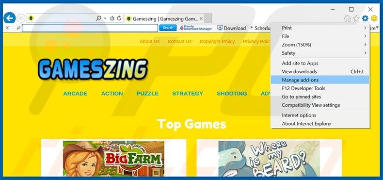 Removing GamesZing ads from Internet Explorer step 1