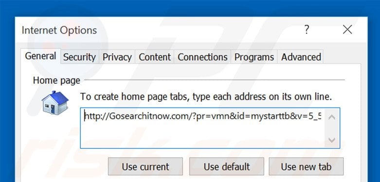 Removing gosearchitnow.com from Internet Explorer homepage