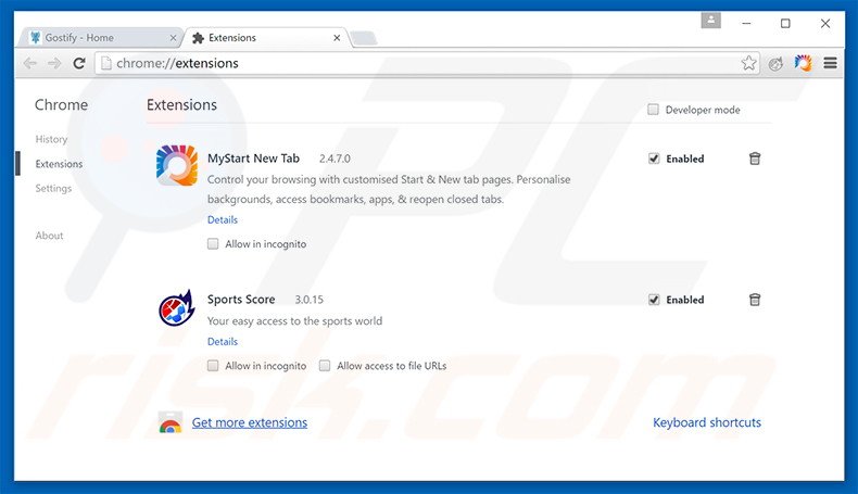 Removing Ghostify ads from Google Chrome step 2