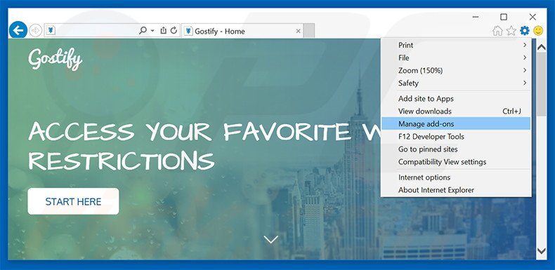 Removing Ghostify ads from Internet Explorer step 1