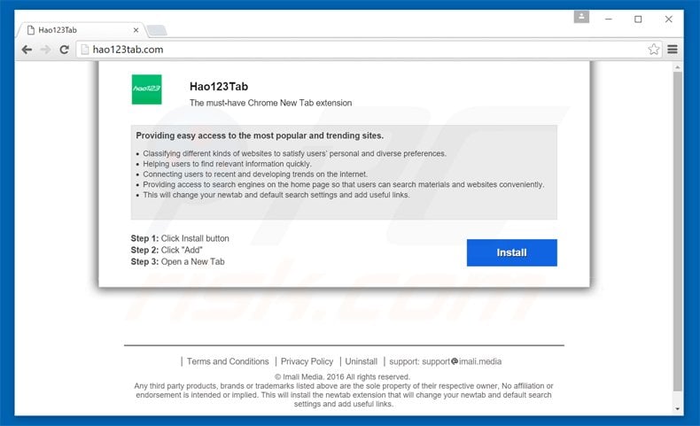 website promoting hao123.com browser hijacker