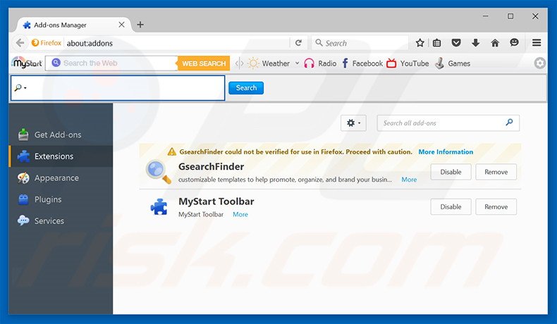 Removing hightsearch.com related Mozilla Firefox extensions