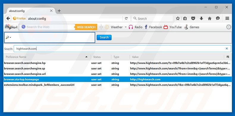 Removing hightsearch.com from Mozilla Firefox default search engine