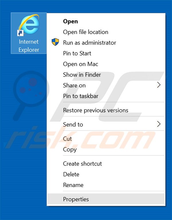Removing hightsearch.com from Internet Explorer shortcut target step 1
