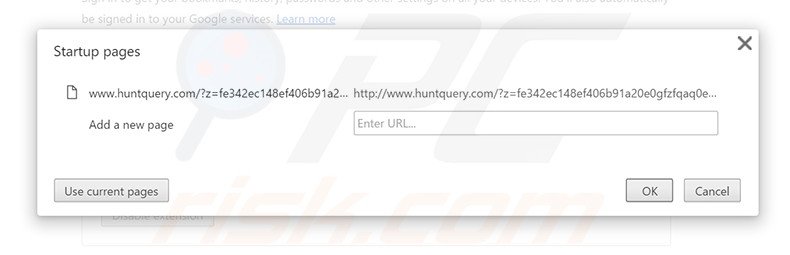 Removing huntquery.com from Google Chrome homepage