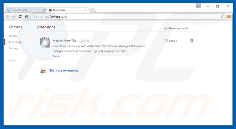 Removing iminentsearch.com related Google Chrome extensions