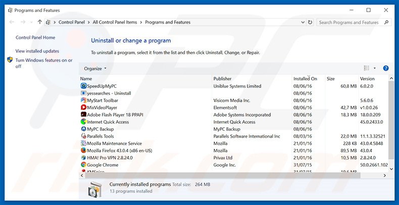 iminentsearch.com browser hijacker uninstall via Control Panel