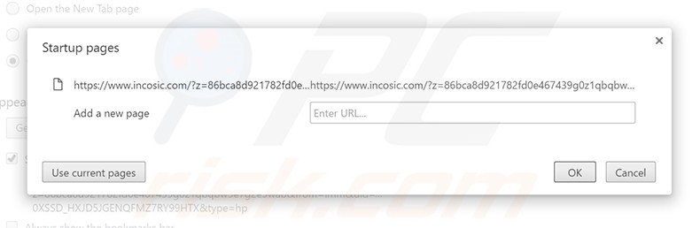 Removing incosic.com from Google Chrome homepage