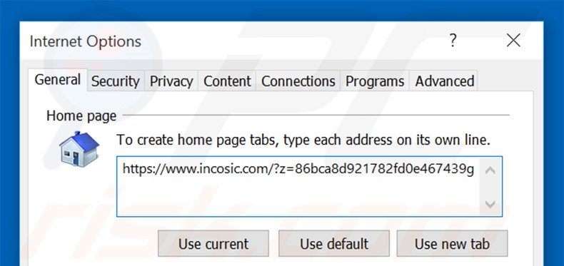 Removing incosic.com from Internet Explorer homepage