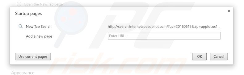 Removing search.internetspeedpilot.com from Google Chrome homepage