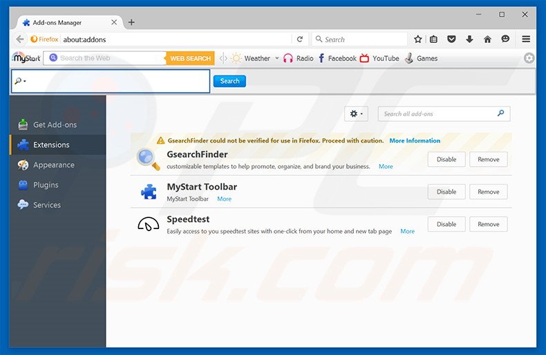 Removing search.internetspeedpilot.com related Mozilla Firefox extensions