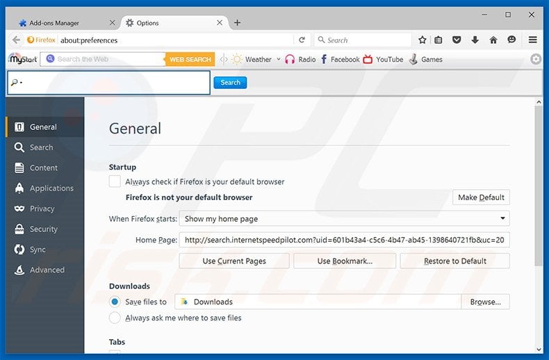 Removing search.internetspeedpilot.com from Mozilla Firefox homepage
