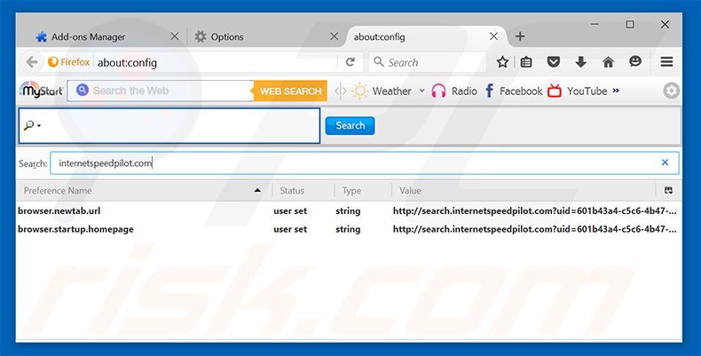 Removing search.internetspeedpilot.com from Mozilla Firefox default search engine
