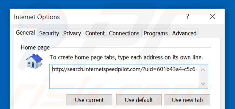 Removing search.internetspeedpilot.com from Internet Explorer homepage